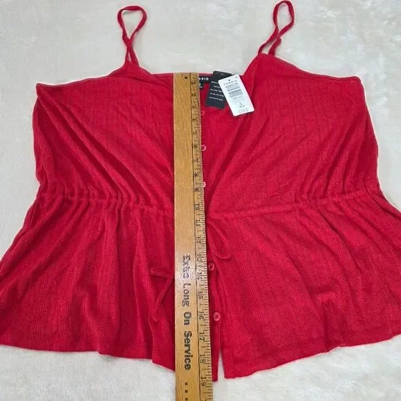 Torrid Pointelle V Neck Cinched Waist Peplum Tank Adrenaline Rush Red 2X (18-20) - Picture 5 of 10